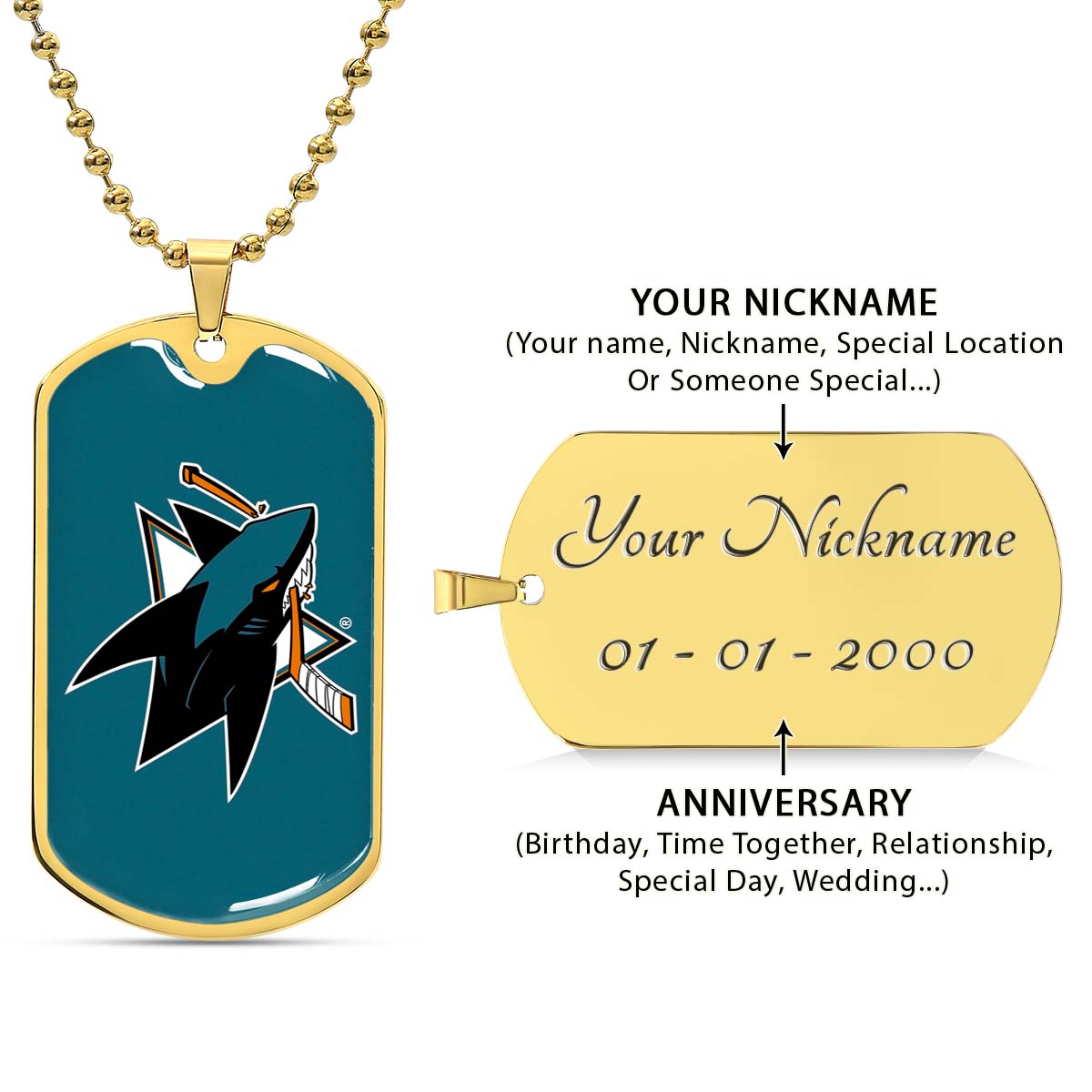 Ice Hockey - HKD035 - San Jose Sharks - Ice Hockey Dog Tag - Military Ball Chain - Luxury Dog Tag