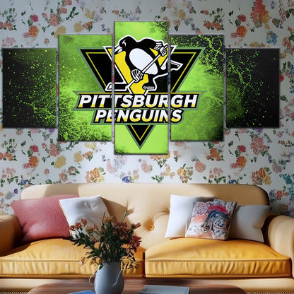 Ice Hockey Team Wall Art - IH5034 - Pittsburgh Penguins - Neon Ice Emblem - Ice Hockey Team Poster - Ice Hockey Team Canvas