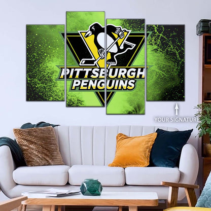 Hockey Canvas Wall Art - IH5034 - Pittsburgh Penguins - Neon Ice Emblem