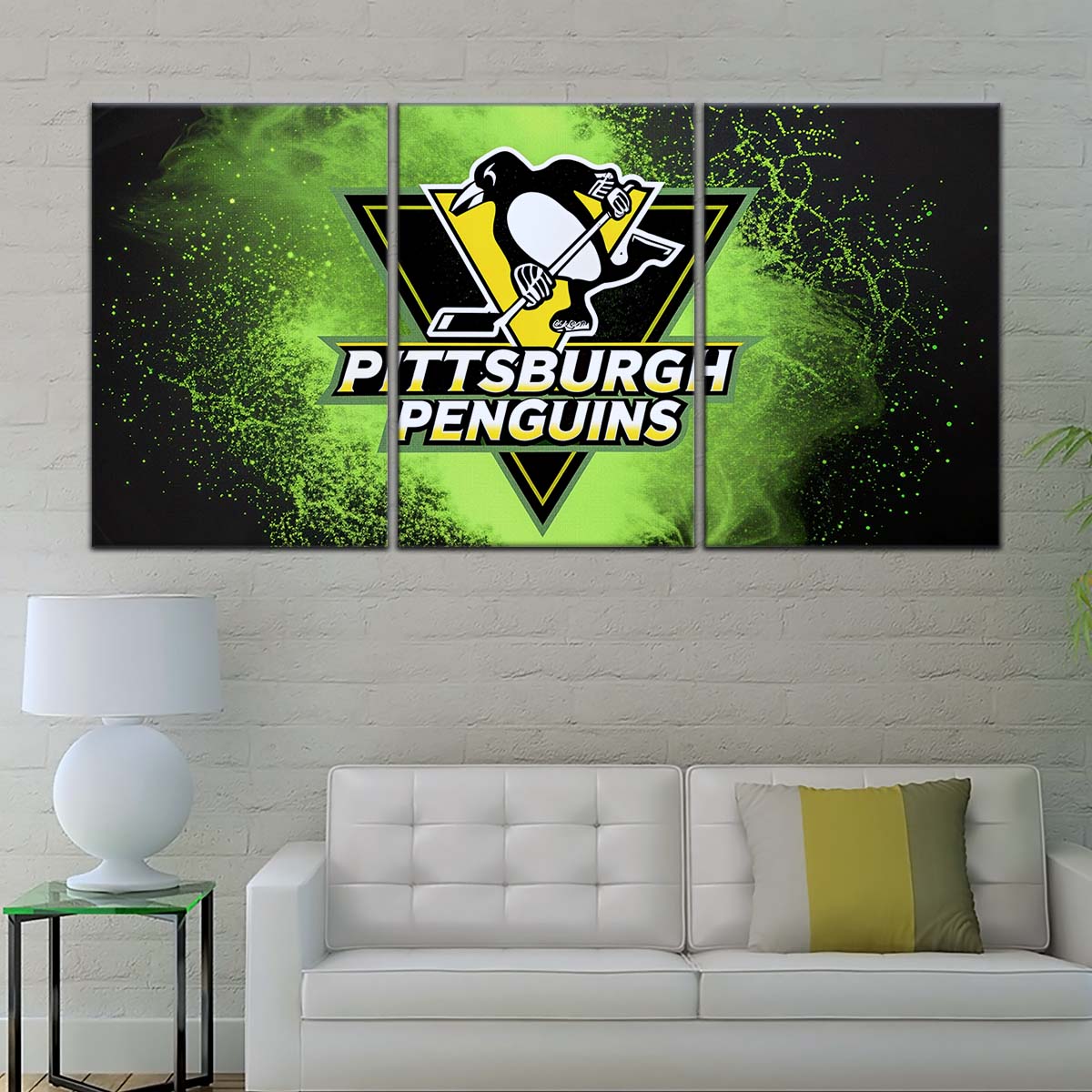 Hockey Canvas Wall Art - IH5034 - Pittsburgh Penguins - Neon Ice Emblem