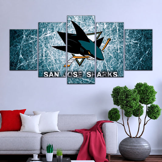 Hockey Canvas Wall Art - IH5033 - San Jose Sharks - Fierce Hockey Spirit on Ice