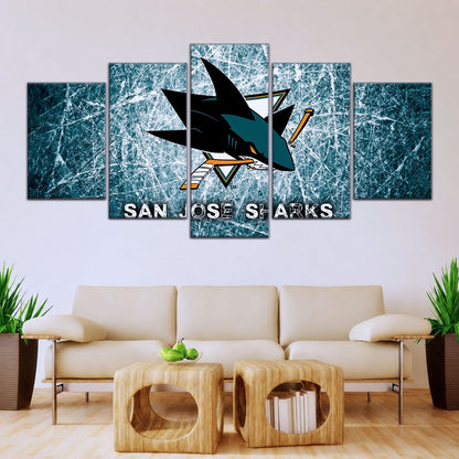 Hockey Canvas Wall Art - IH5033 - San Jose Sharks - Fierce Hockey Spirit on Ice