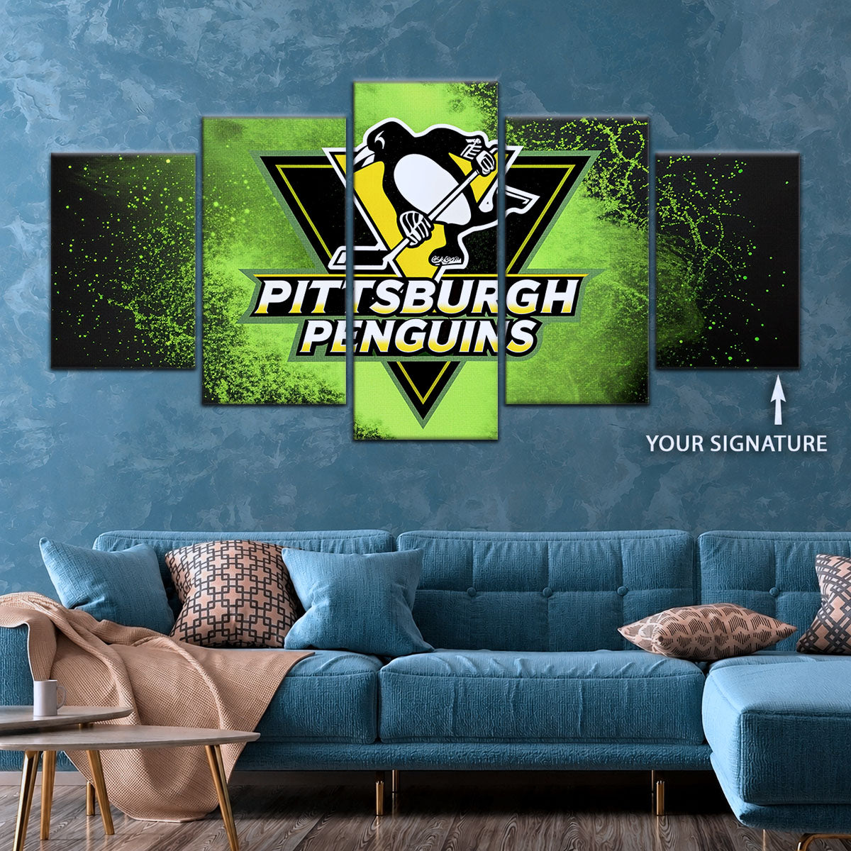 Hockey Canvas Wall Art - IH5034 - Pittsburgh Penguins - Neon Ice Emblem