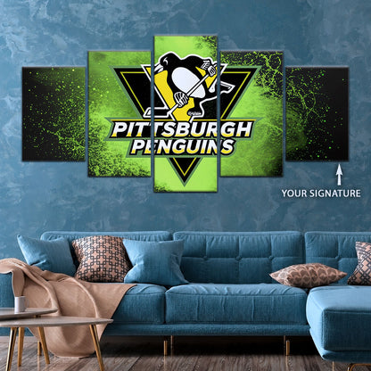 Hockey Canvas Wall Art - IH5034 - Pittsburgh Penguins - Neon Ice Emblem