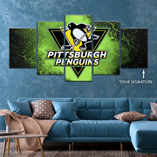 Hockey Canvas Wall Art - IH5034 - Pittsburgh Penguins - Neon Ice Emblem