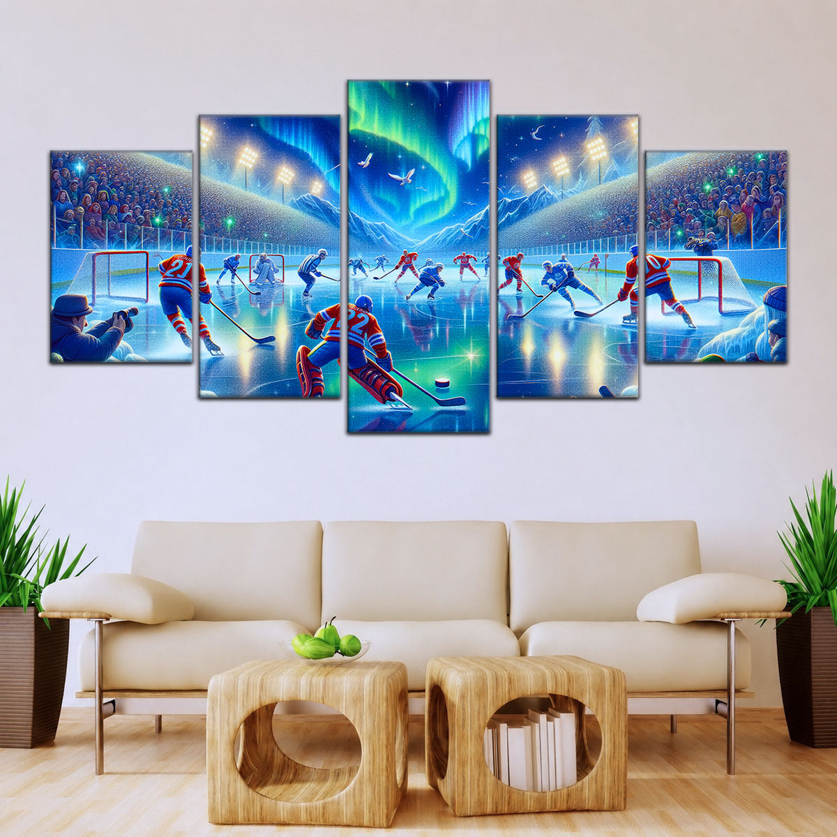Hockey Canvas Wall Art - IH5040 - Spectacular Northern Lights NHL Game