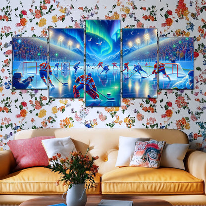 Hockey Canvas Wall Art - IH5040 - Spectacular Northern Lights NHL Game