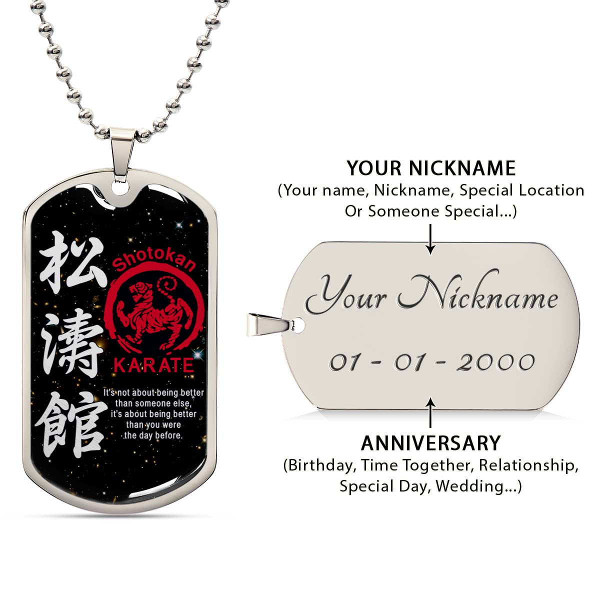 Karate - KADL002 - It's About Being Better Than You Were The Day Before - Shotokan Karate - Karate Dog Tag - Military Ball Chain - Luxury Dog Tag