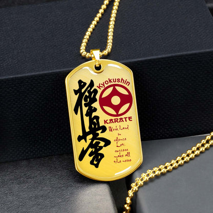 Karate - KADL004 - Work Hard In Silence Let Success Make All The Noise - Kyokushin Karate - Karate Dog Tag - Military Ball Chain - Luxury Dog Tag