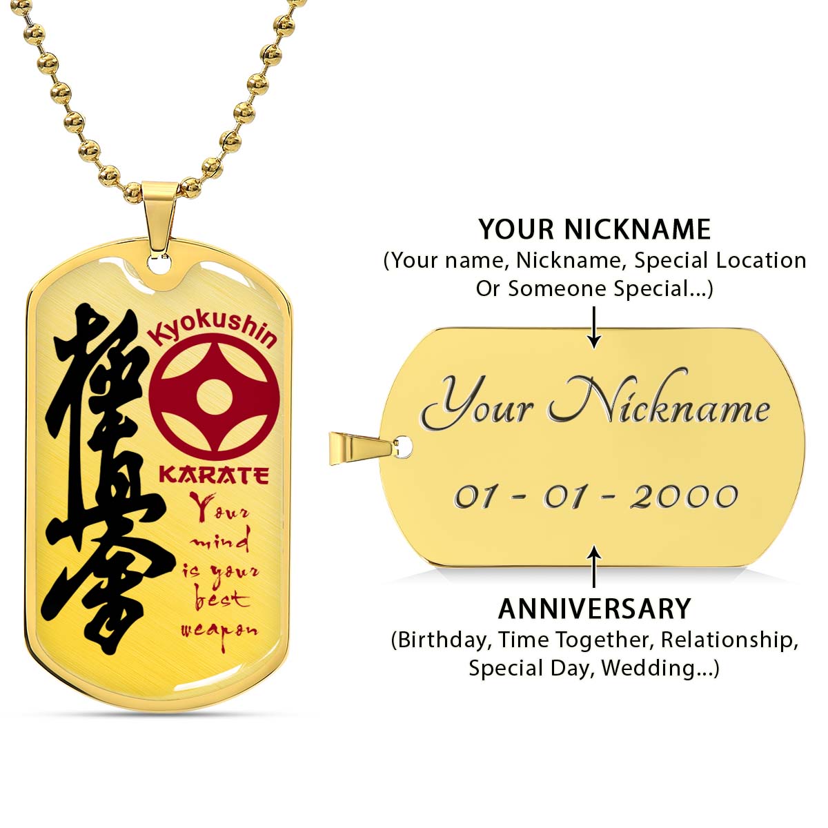 Karate - KADL006 - Your Mind Is Your Best Weapon - Kyokushin Karate - Karate Dog Tag - Military Ball Chain - Luxury Dog Tag
