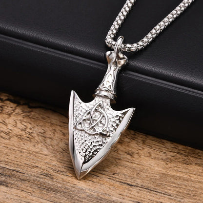 Viking - Mens Hammered Arrow Necklaces, Nordic Viking Celtic Knot Pendant with Box Chain, Protection Amulet Jewelry