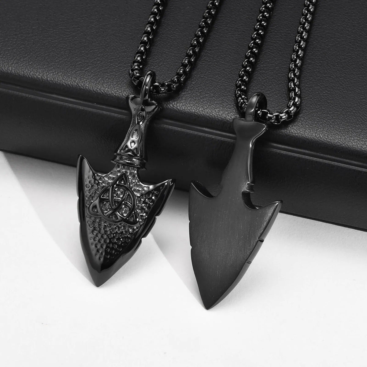 Viking - Mens Hammered Arrow Necklaces, Nordic Viking Celtic Knot Pendant with Box Chain, Protection Amulet Jewelry