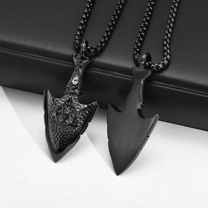 Viking - Mens Hammered Arrow Necklaces, Nordic Viking Celtic Knot Pendant with Box Chain, Protection Amulet Jewelry