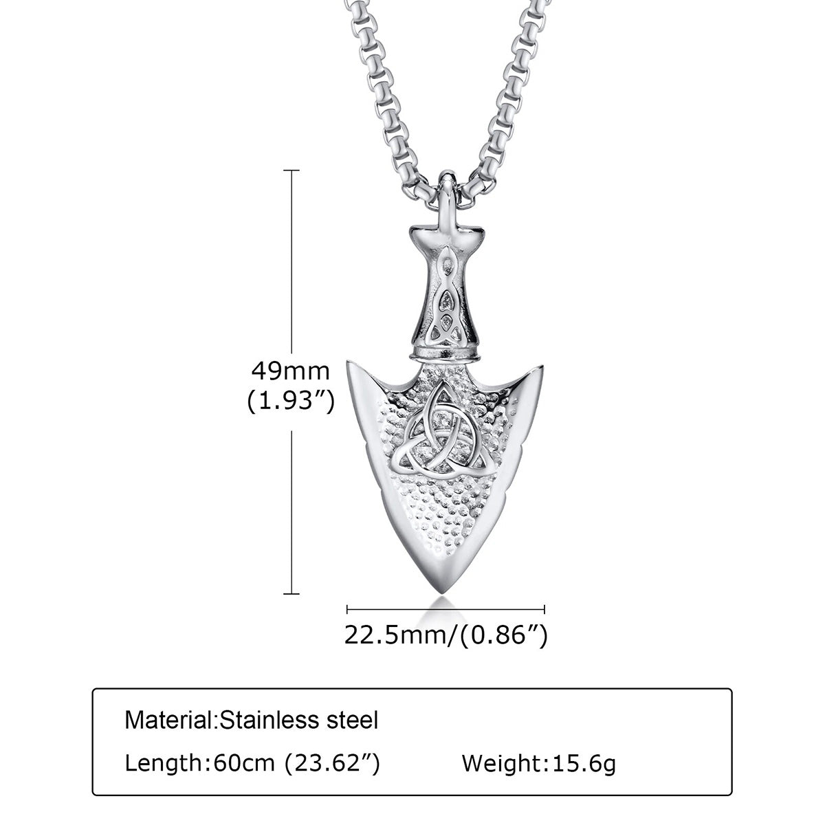 Viking - Mens Hammered Arrow Necklaces, Nordic Viking Celtic Knot Pendant with Box Chain, Protection Amulet Jewelry