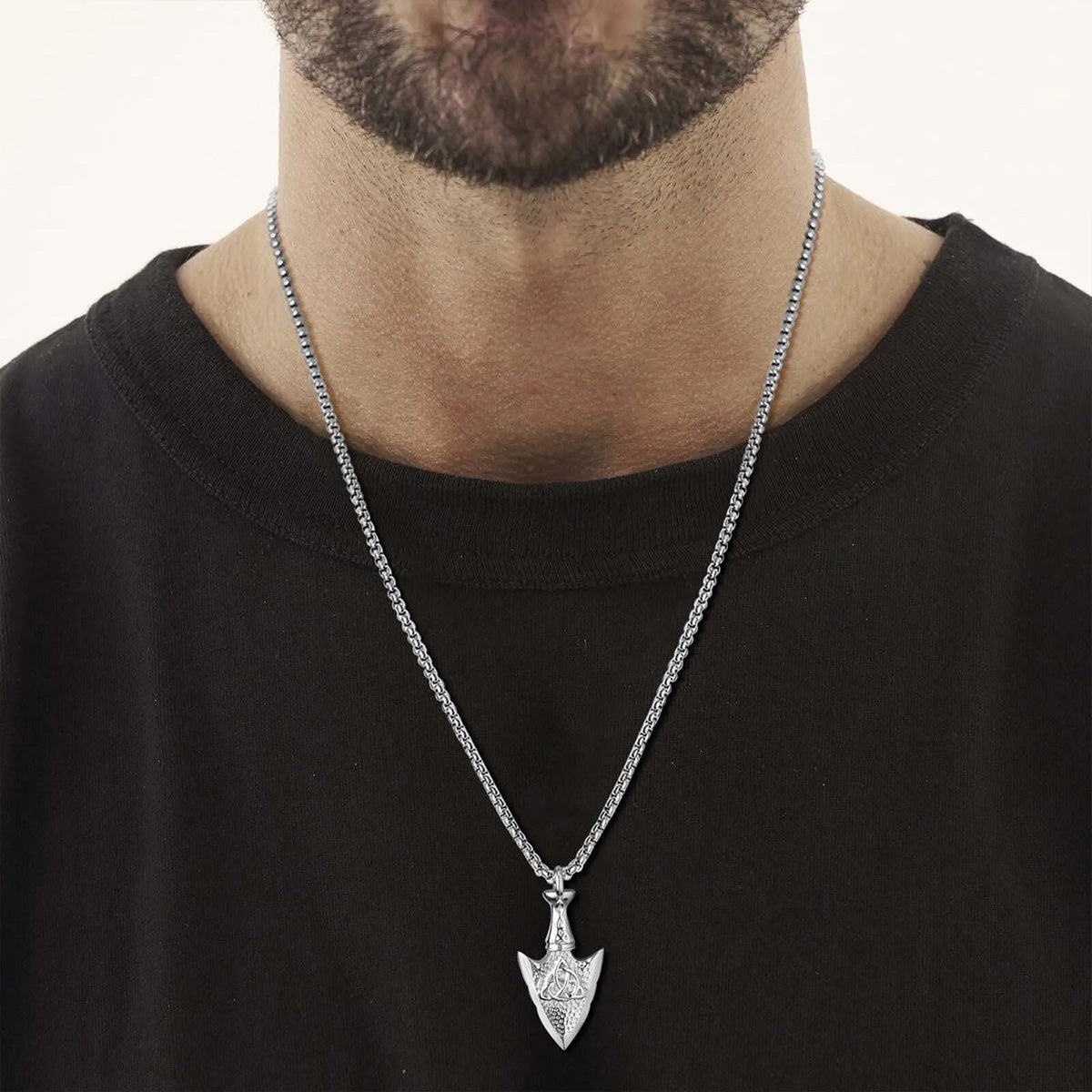 Viking - Mens Hammered Arrow Necklaces, Nordic Viking Celtic Knot Pendant with Box Chain, Protection Amulet Jewelry