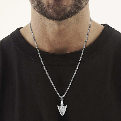 Viking - Mens Hammered Arrow Necklaces, Nordic Viking Celtic Knot Pendant with Box Chain, Protection Amulet Jewelry