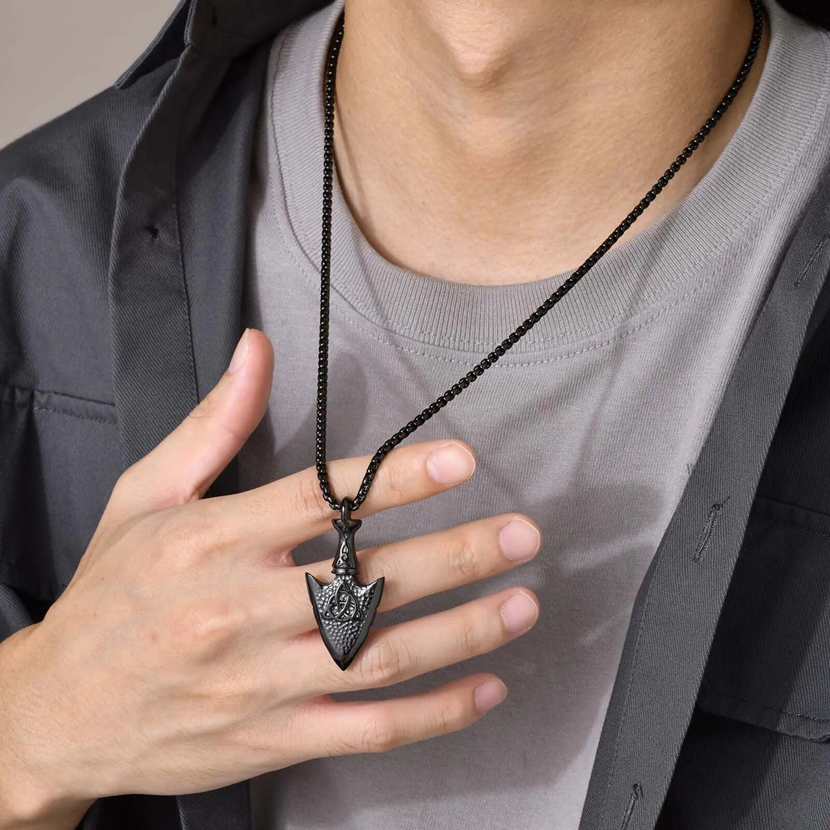 Viking - Mens Hammered Arrow Necklaces, Nordic Viking Celtic Knot Pendant with Box Chain, Protection Amulet Jewelry