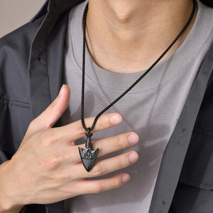 Viking - Mens Hammered Arrow Necklaces, Nordic Viking Celtic Knot Pendant with Box Chain, Protection Amulet Jewelry