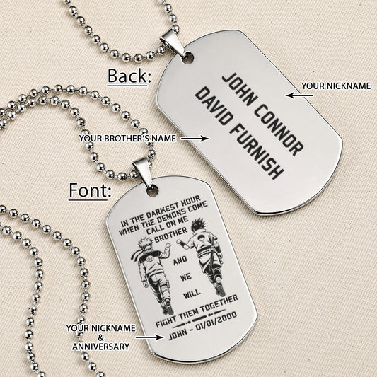 Naruto Engraved Dog Tag Necklace - NAD001 -  Naruto Uzumaki - Sasuke Uchiha - Call On Me Brother
