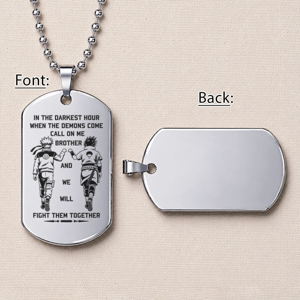 Naruto Engraved Dog Tag Necklace - NAD001 -  Naruto Uzumaki - Sasuke Uchiha - Call On Me Brother