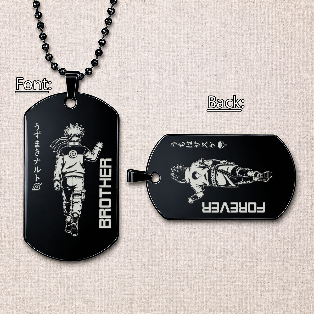 Naruto Engraved Dog Tag Necklace - NAD006 - Naruto Uzumaki - Sasuke Uchiha - Brother Forever
