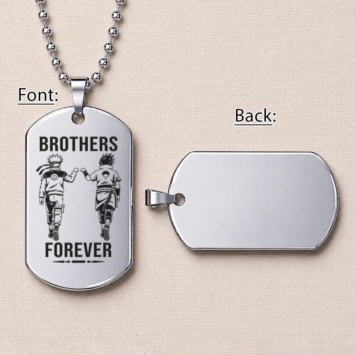 Naruto Engraved Dog Tag Necklace - NAD009 - Naruto Uzumaki - Sasuke Uchiha - Brothers Forever