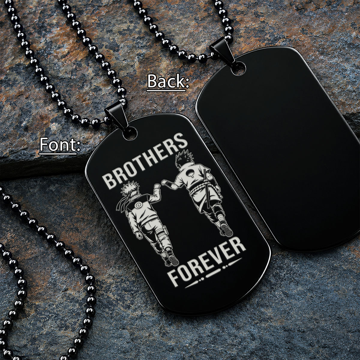 Naruto Engraved Dog Tag Necklace - NAD010 - Naruto Uzumaki - Sasuke Uchiha - Brothers Forever