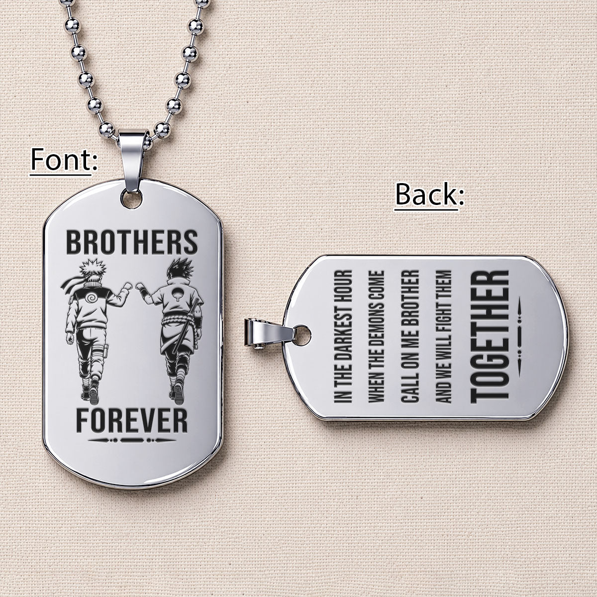 Naruto Engraved Dog Tag Necklace - NAD015 - Naruto Uzumaki - Sasuke Uchiha - Brothers Forever