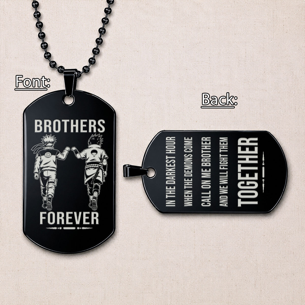 Naruto Engraved Dog Tag Necklace - NAD016 - Naruto Uzumaki - Sasuke Uchiha - Brothers Forever