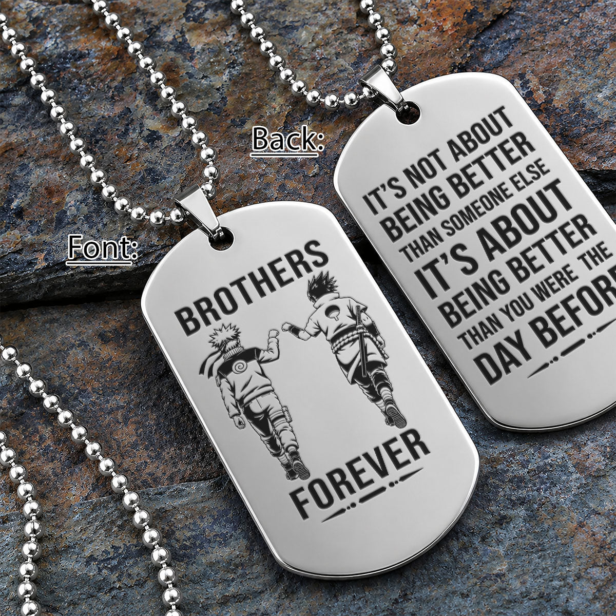 Naruto Engraved Dog Tag Necklace - NAD017 - Naruto Uzumaki - Sasuke Uchiha - Brothers Forever