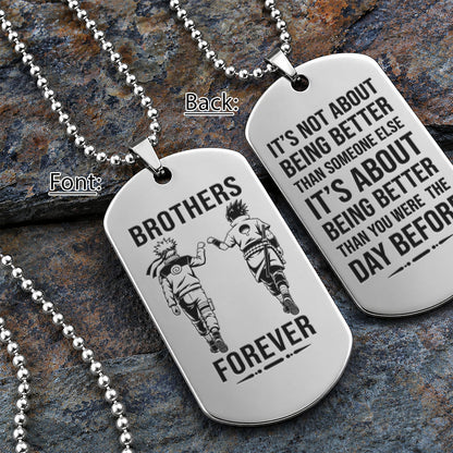 Naruto Engraved Dog Tag Necklace - NAD017 - Naruto Uzumaki - Sasuke Uchiha - Brothers Forever