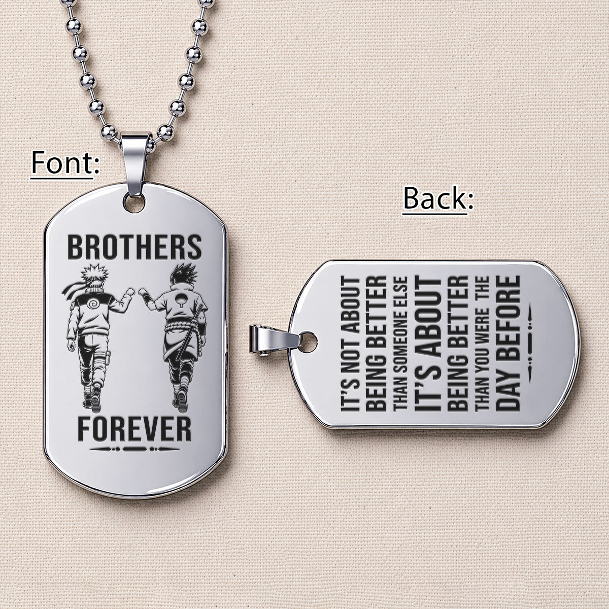 Naruto Engraved Dog Tag Necklace - NAD017 - Naruto Uzumaki - Sasuke Uchiha - Brothers Forever