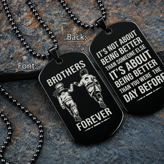 Naruto Engraved Dog Tag Necklace - NAD018 - Naruto Uzumaki - Sasuke Uchiha - Brothers Forever