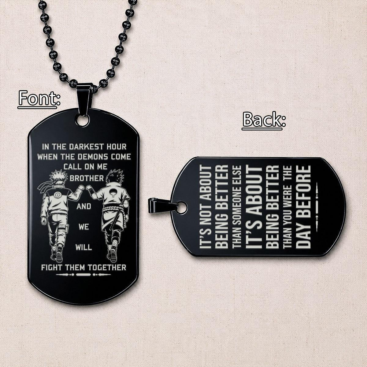 Naruto Engraved Dog Tag Necklace - NAD020 - Naruto Uzumaki - Sasuke Uchiha - Call On Me Brother