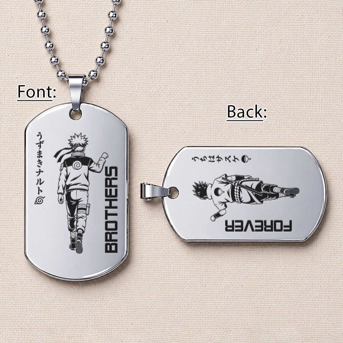 Naruto Engraved Dog Tag Necklace - NAD025 - Naruto Uzumaki - Sasuke Uchiha - Brothers Forever