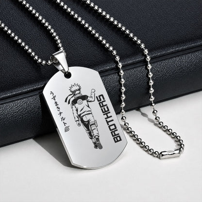 Naruto Engraved Dog Tag Necklace - NAD025 - Naruto Uzumaki - Sasuke Uchiha - Brothers Forever