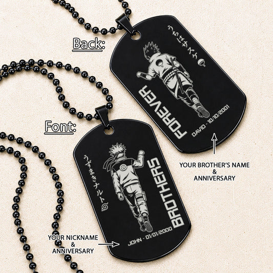 Naruto Engraved Dog Tag Necklace - NAD026 - Naruto Uzumaki - Sasuke Uchiha - Brothers Forever