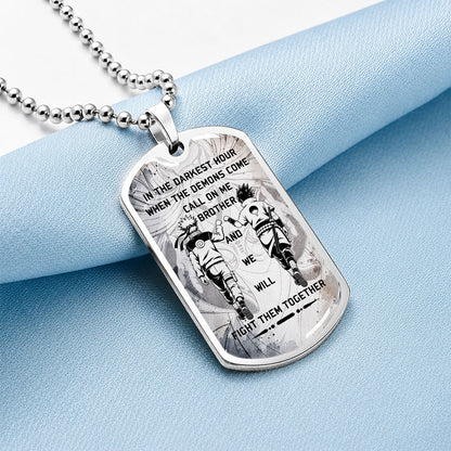 Naruto Dog Tag Necklace - NADL001 - Naruto Uzumaki - Sasuke Uchiha - Call On Me Brother - Military Ball Chain