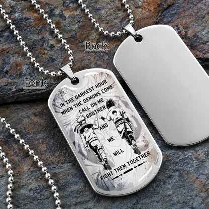 Naruto Dog Tag Necklace - NADL001 - Naruto Uzumaki - Sasuke Uchiha - Call On Me Brother - Military Ball Chain