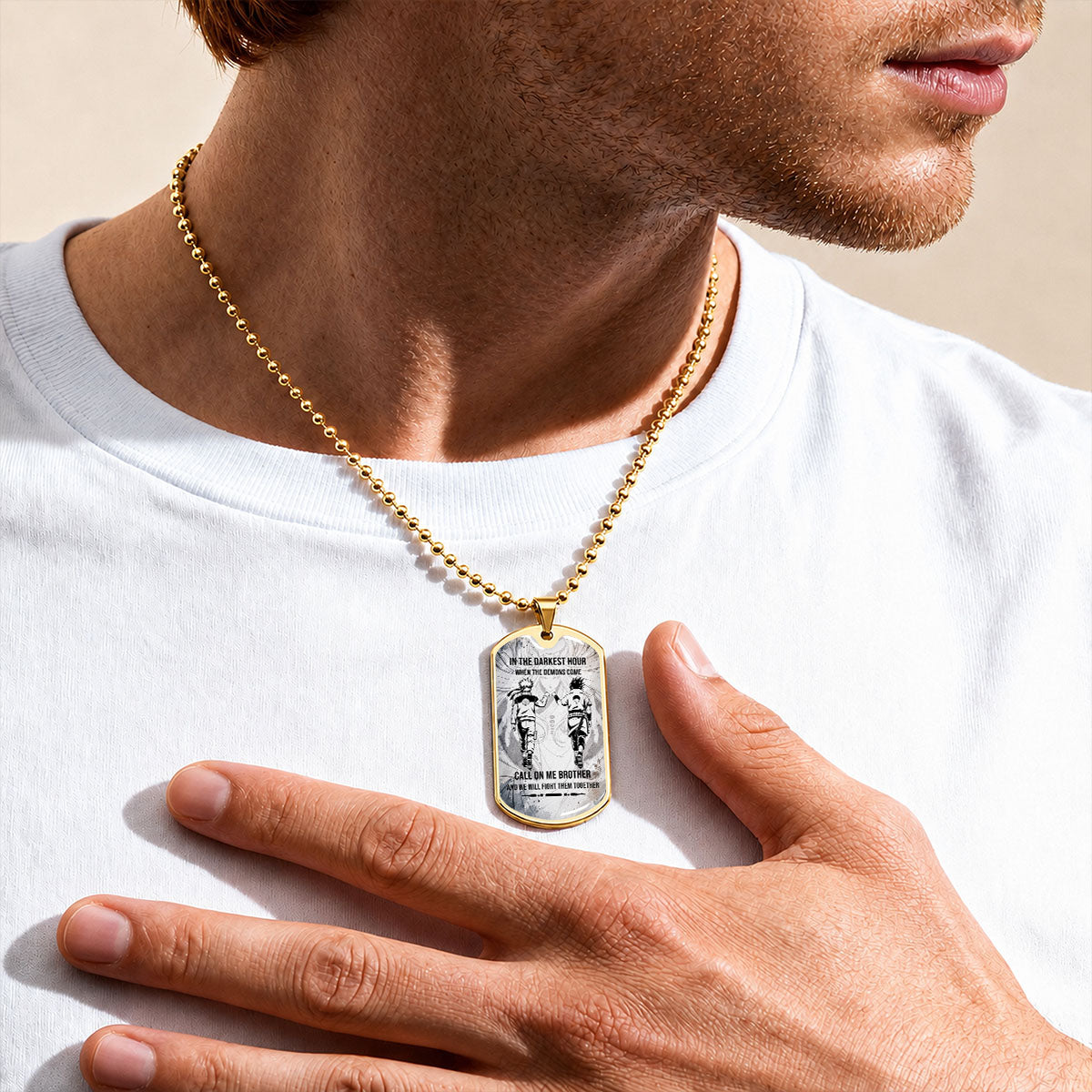 Naruto Dog Tag Necklace - NADL002 - Naruto Uzumaki - Sasuke Uchiha - Call On Me Brother - Military Ball Chain