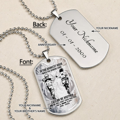 Naruto Dog Tag Necklace - NADL002 - Naruto Uzumaki - Sasuke Uchiha - Call On Me Brother - Military Ball Chain