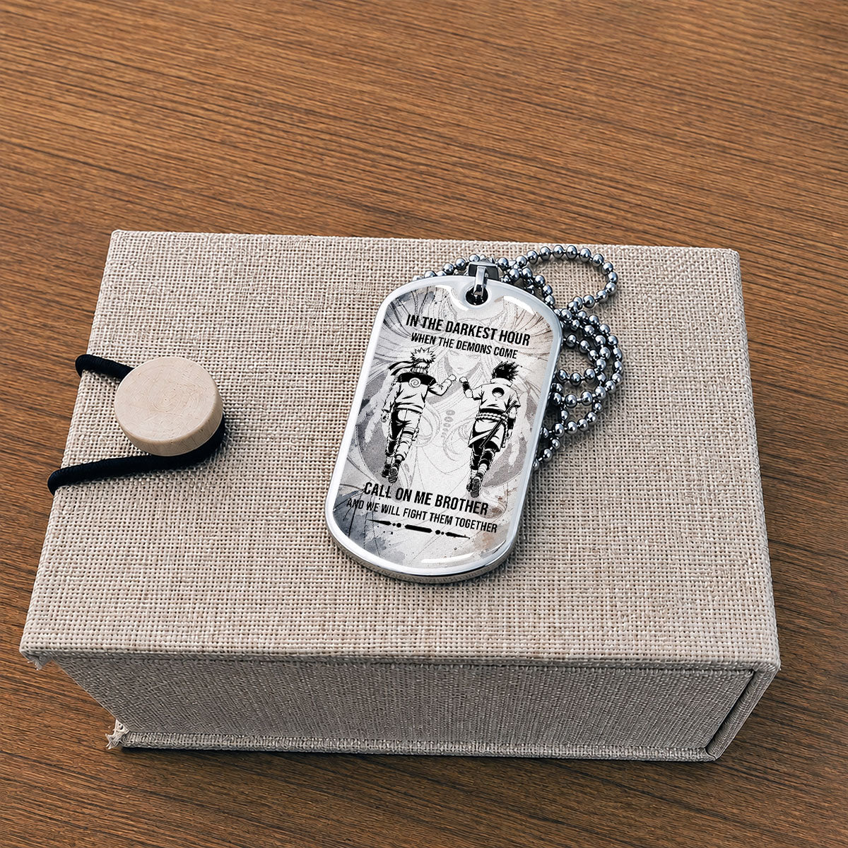 Naruto Dog Tag Necklace - NADL002 - Naruto Uzumaki - Sasuke Uchiha - Call On Me Brother - Military Ball Chain