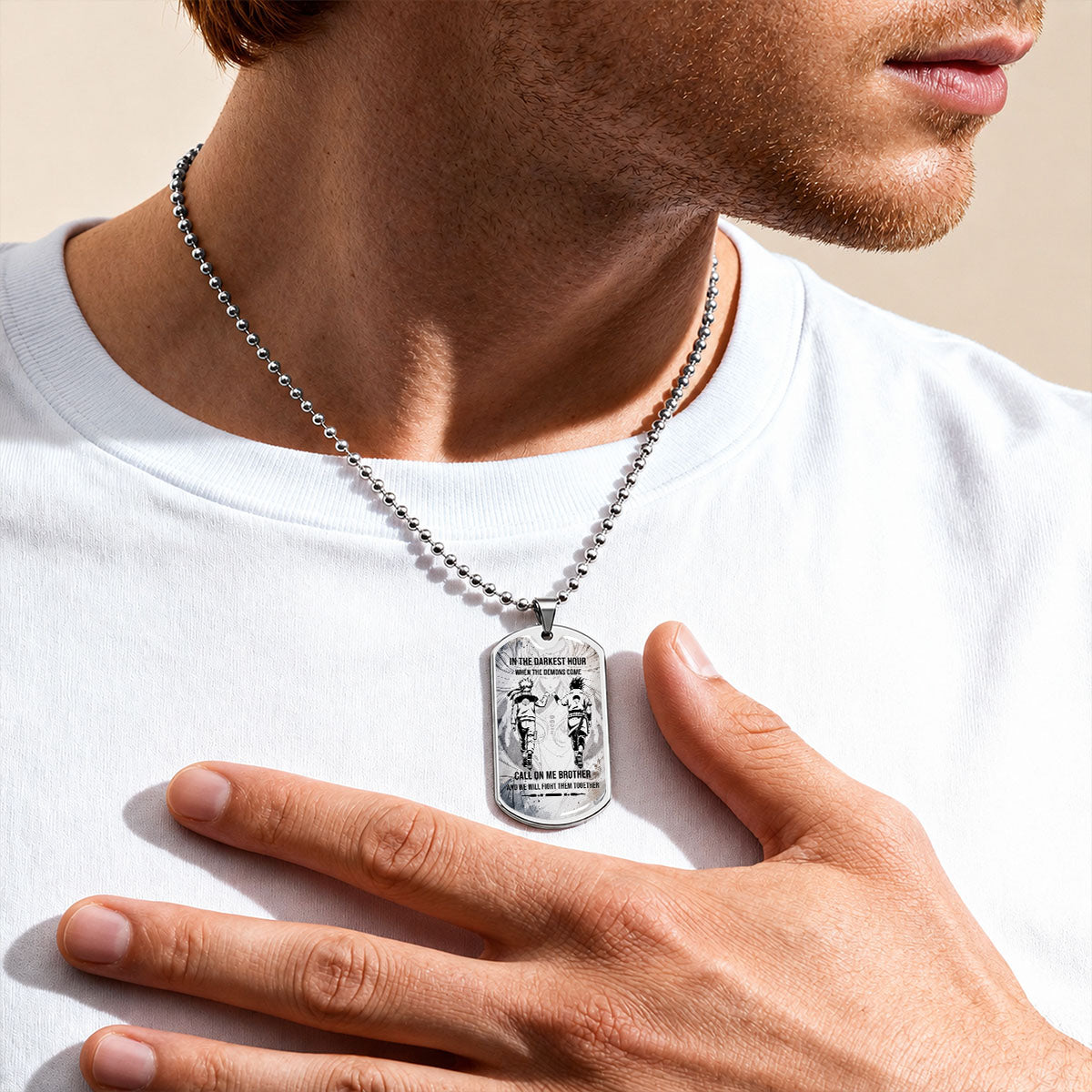Naruto Dog Tag Necklace - NADL002 - Naruto Uzumaki - Sasuke Uchiha - Call On Me Brother - Military Ball Chain