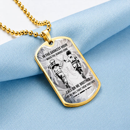 Naruto Dog Tag Necklace - NADL002 - Naruto Uzumaki - Sasuke Uchiha - Call On Me Brother - Military Ball Chain