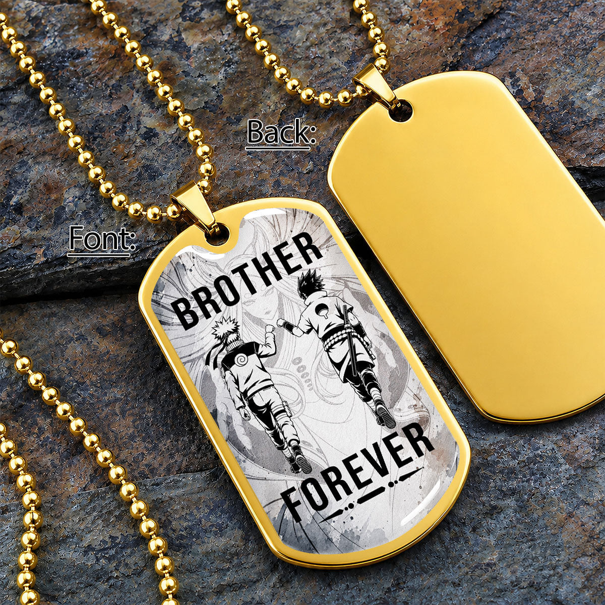 Naruto Dog Tag Necklace - NADL003 - Naruto Uzumaki - Sasuke Uchiha - Brother Forever - Military Ball Chain