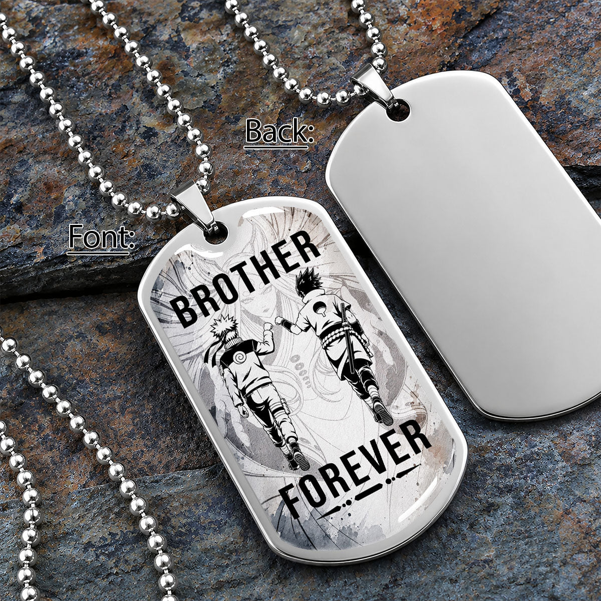 Naruto Dog Tag Necklace - NADL003 - Naruto Uzumaki - Sasuke Uchiha - Brother Forever - Military Ball Chain