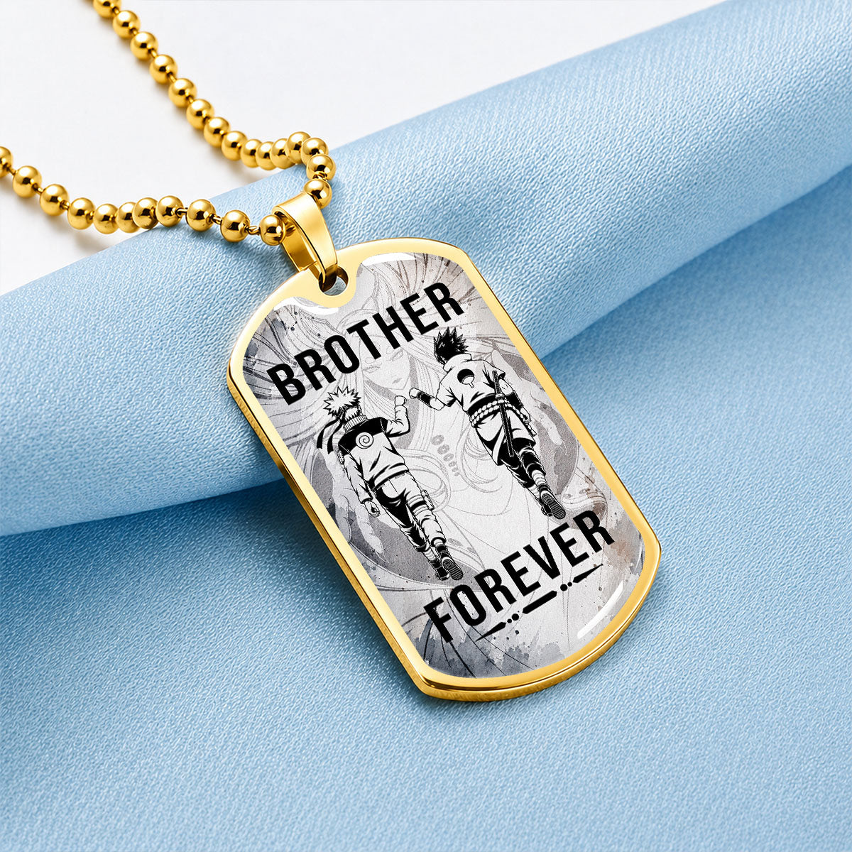 Naruto Dog Tag Necklace - NADL003 - Naruto Uzumaki - Sasuke Uchiha - Brother Forever - Military Ball Chain