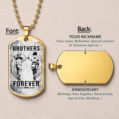Naruto Dog Tag Necklace - NADL004 - Naruto Uzumaki - Sasuke Uchiha - Brothers Forever - Military Ball Chain