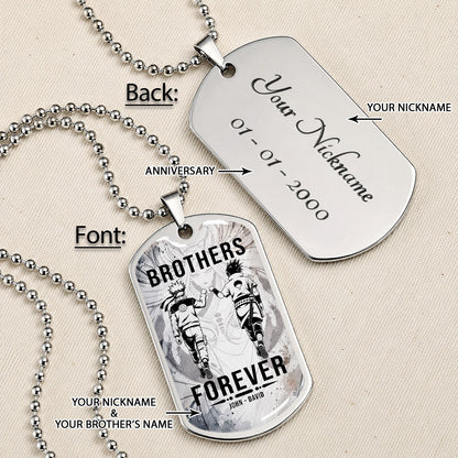 Naruto Dog Tag Necklace - NADL004 - Naruto Uzumaki - Sasuke Uchiha - Brothers Forever - Military Ball Chain