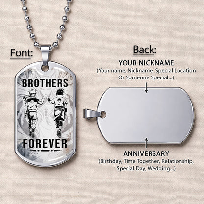 Naruto Dog Tag Necklace - NADL004 - Naruto Uzumaki - Sasuke Uchiha - Brothers Forever - Military Ball Chain